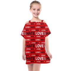 Love And Hate Typographic Design Pattern Kids  One Piece Chiffon Dress