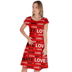 Love And Hate Typographic Design Pattern Classic Short Sleeve Dress by dflcprintsclothing