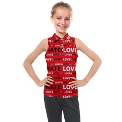 Love And Hate Typographic Design Pattern Kids  Sleeveless Polo Tee