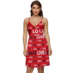 Love And Hate Typographic Design Pattern V-neck Pocket Summer Dress 