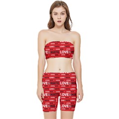 Love And Hate Typographic Design Pattern Stretch Shorts And Tube Top Set