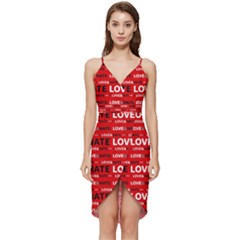 Love And Hate Typographic Design Pattern Wrap Frill Dress