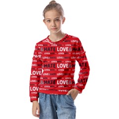 Love And Hate Typographic Design Pattern Kids  Long Sleeve Tee With Frill 