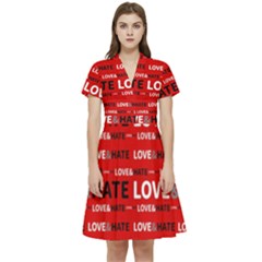 Love And Hate Typographic Design Pattern Short Sleeve Waist Detail Dress by dflcprintsclothing