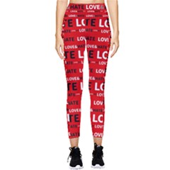 Love And Hate Typographic Design Pattern Pocket Leggings 