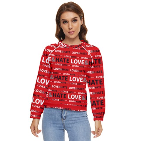 Love And Hate Typographic Design Pattern Women s Long Sleeve Raglan Tee by dflcprintsclothing