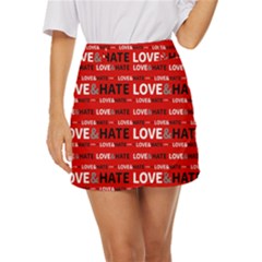 Love And Hate Typographic Design Pattern Mini Front Wrap Skirt