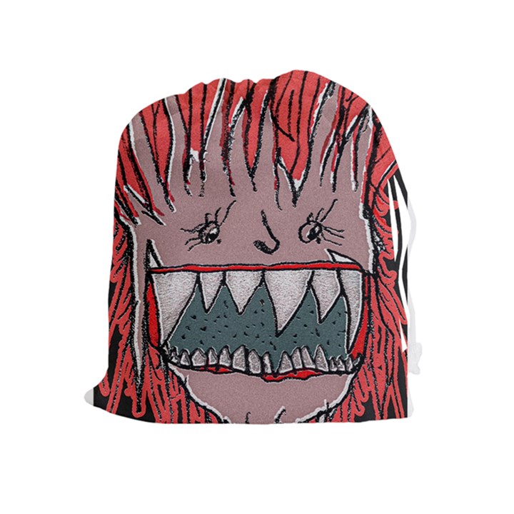 Evil Monster Close Up Portrait Drawstring Pouch (XL)