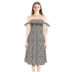 Old Style Decorative Seamless Pattern Shoulder Tie Bardot Midi Dress