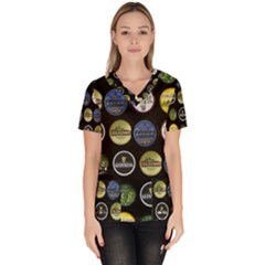 Beer Brands Logo Pattern Women s V-neck Scrub Top by dflcprintsclothing