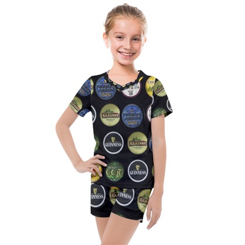 Beer Brands Logo Pattern Kids  Mesh Tee And Shorts Set by dflcprintsclothing