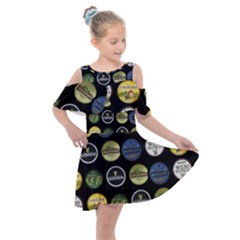 Beer Brands Logo Pattern Kids  Shoulder Cutout Chiffon Dress by dflcprintsclothing