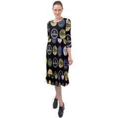 Beer Brands Logo Pattern Ruffle End Midi Chiffon Dress by dflcprintsclothing