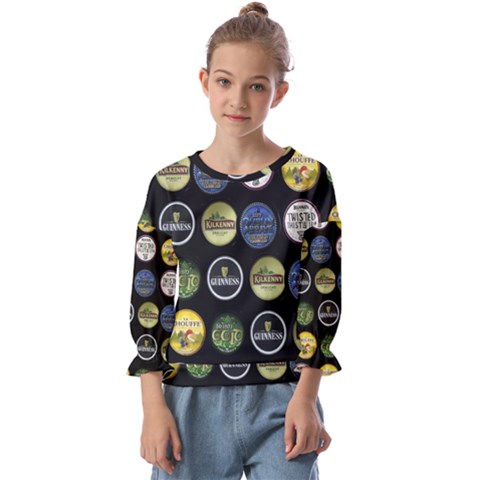 Beer Brands Logo Pattern Kids  Cuff Sleeve Top by dflcprintsclothing