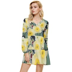 Daffodils In Bloom Tiered Long Sleeve Mini Dress