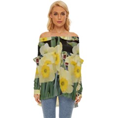 Daffodils In Bloom Off Shoulder Chiffon Pocket Shirt