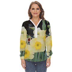 Daffodils In Bloom Zip Up Long Sleeve Blouse