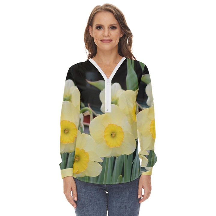 Daffodils in Bloom Zip Up Long Sleeve Blouse