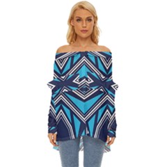 Abstract Pattern Geometric Backgrounds  Off Shoulder Chiffon Pocket Shirt