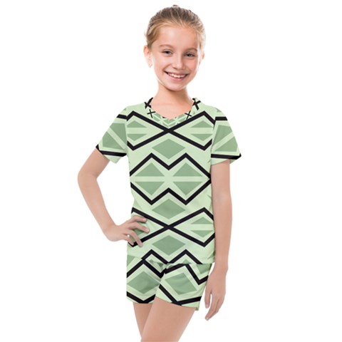 Abstract Pattern Geometric Backgrounds Kids  Mesh Tee And Shorts Set by Eskimos