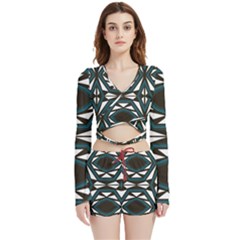 Abstract Pattern Geometric Backgrounds Velvet Wrap Crop Top And Shorts Set by Eskimos