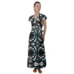 Abstract Pattern Geometric Backgrounds Flutter Sleeve Maxi Dress by Eskimos