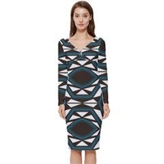 Abstract Pattern Geometric Backgrounds Long Sleeve V-neck Bodycon Dress 