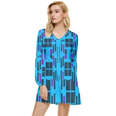 Abstract Pattern Geometric Backgrounds Tiered Long Sleeve Mini Dress