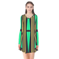 Abstract Pattern Geometric Backgrounds Long Sleeve V-neck Flare Dress by Eskimos