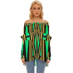 Abstract Pattern Geometric Backgrounds Off Shoulder Chiffon Pocket Shirt