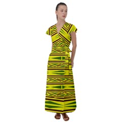 Abstract Pattern Geometric Backgrounds Flutter Sleeve Maxi Dress by Eskimos