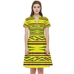 Abstract Pattern Geometric Backgrounds Short Sleeve Waist Detail Dress by Eskimos