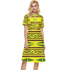 Abstract Pattern Geometric Backgrounds Button Top Knee Length Dress