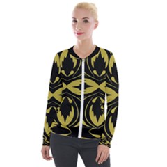 Folk Flowers Print Floral Pattern Ethnic Art Velvet Zip Up Jacket by Eskimos