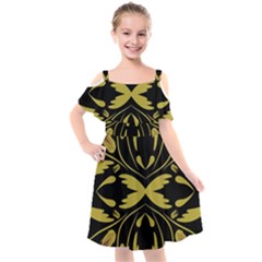 Folk Flowers Print Floral Pattern Ethnic Art Kids  Cut Out Shoulders Chiffon Dress by Eskimos