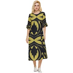 Folk Flowers Print Floral Pattern Ethnic Art Double Cuff Midi Dress by Eskimos