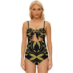 Folk Flowers Print Floral Pattern Ethnic Art Knot Front One-piece Swimsuit