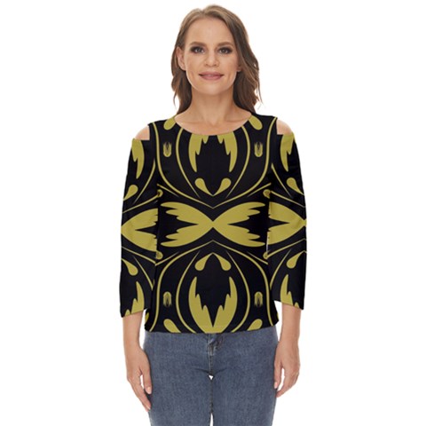 Folk Flowers Print Floral Pattern Ethnic Art Cut Out Wide Sleeve Top by Eskimos