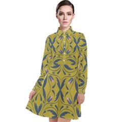 Folk Flowers Print Floral Pattern Ethnic Art Long Sleeve Chiffon Shirt Dress by Eskimos