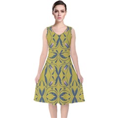 Folk Flowers Print Floral Pattern Ethnic Art V-neck Midi Sleeveless Dress  by Eskimos