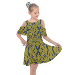 Folk Flowers Print Floral Pattern Ethnic Art Kids  Shoulder Cutout Chiffon Dress by Eskimos