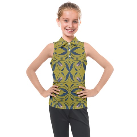 Folk Flowers Print Floral Pattern Ethnic Art Kids  Sleeveless Polo Tee by Eskimos