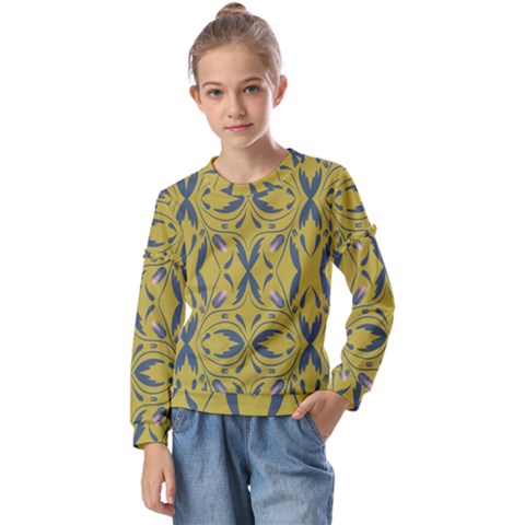 Folk Flowers Print Floral Pattern Ethnic Art Kids  Long Sleeve Tee With Frill  by Eskimos