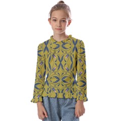 Folk Flowers Print Floral Pattern Ethnic Art Kids  Frill Detail Tee