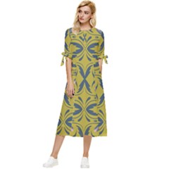 Folk Flowers Print Floral Pattern Ethnic Art Bow Sleeve Chiffon Midi Dress by Eskimos