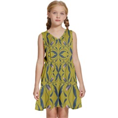 Folk Flowers Print Floral Pattern Ethnic Art Kids  Sleeveless Tiered Mini Dress by Eskimos