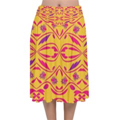 Folk Flowers Print Floral Pattern Ethnic Art Velvet Flared Midi Skirt by Eskimos