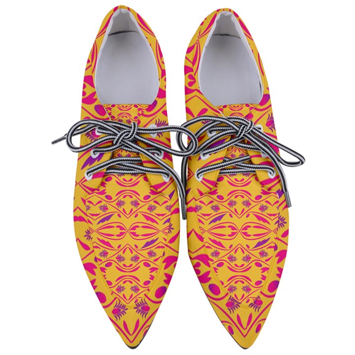 Folk flowers print Floral pattern Ethnic art Pointed Oxford Shoes