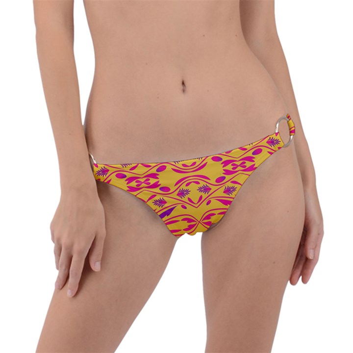 Folk flowers print Floral pattern Ethnic art Ring Detail Bikini Bottom