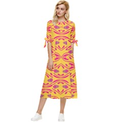 Folk Flowers Print Floral Pattern Ethnic Art Bow Sleeve Chiffon Midi Dress by Eskimos